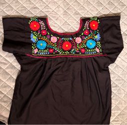 Black Mexican Embroidered Floral Blouse
