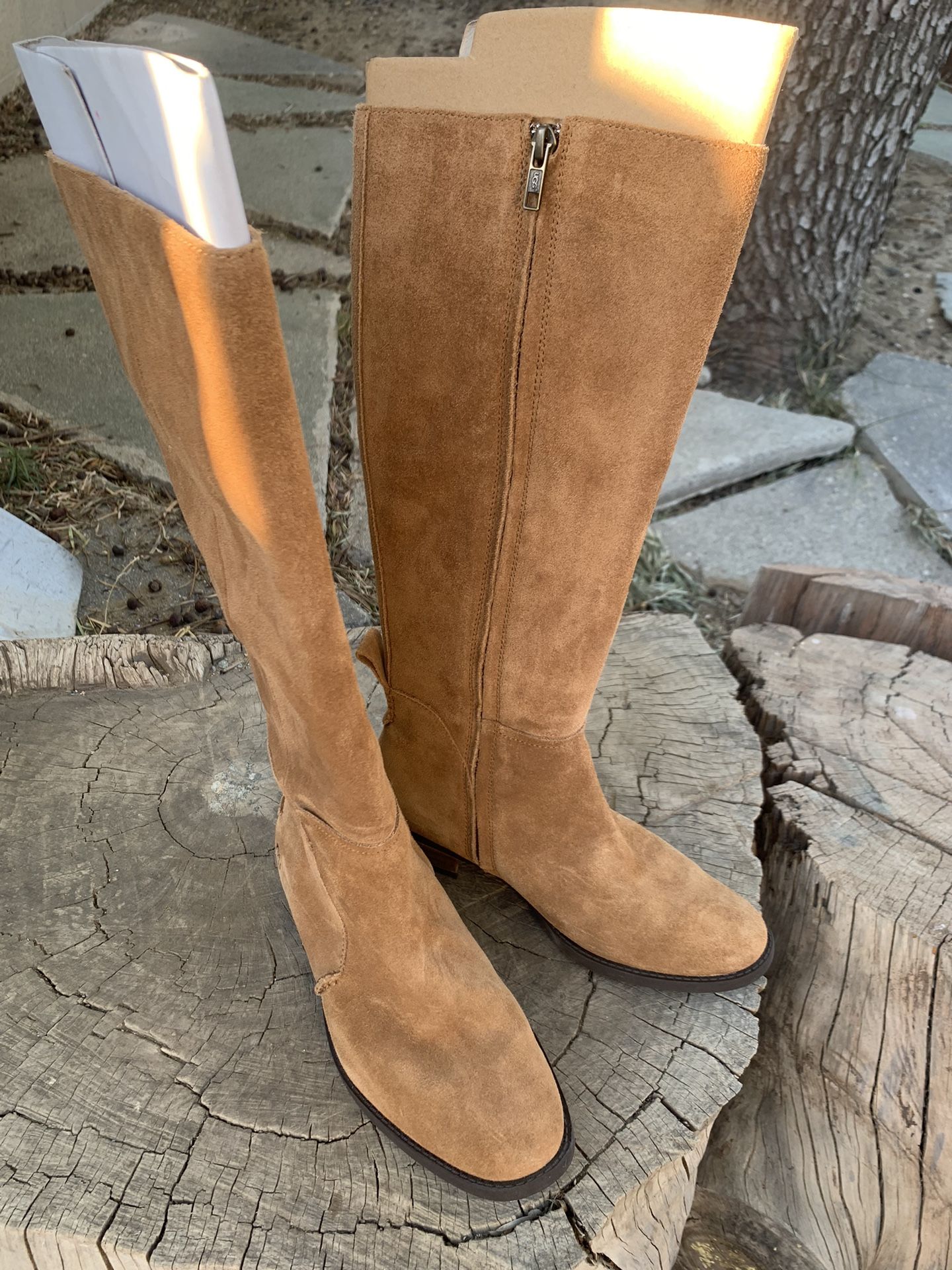 UGG Leigh Chestnut Suede Equestrian Riding Knee High Zip Tall Boots Size 6.5 Women