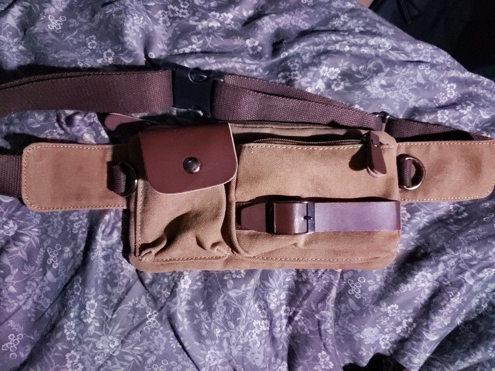 Canvas And Leather Sling/fanny Pack