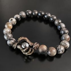 DeMarcus Alexan 8mm Black Gradient Labradorite Holding Hands Bracelet 