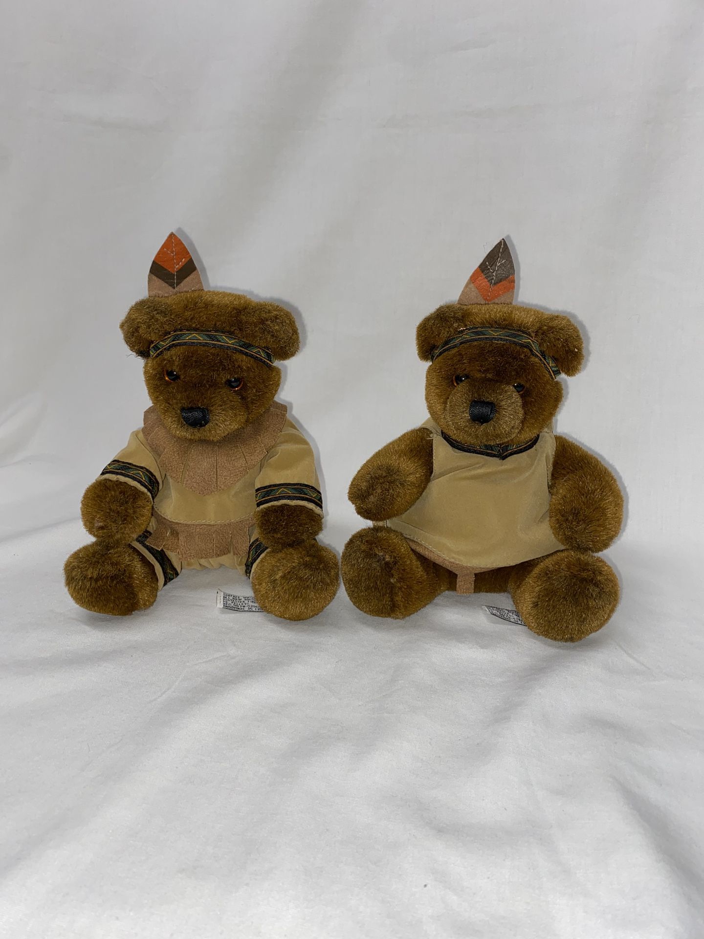 Aurora Rare Vintage Collectible Thanksgiving Native American Indian Plush Teddy Bears Girl Boy Made