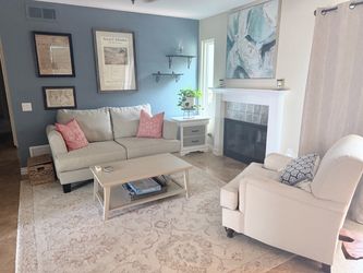 Love seat, chair, side table and coffee table