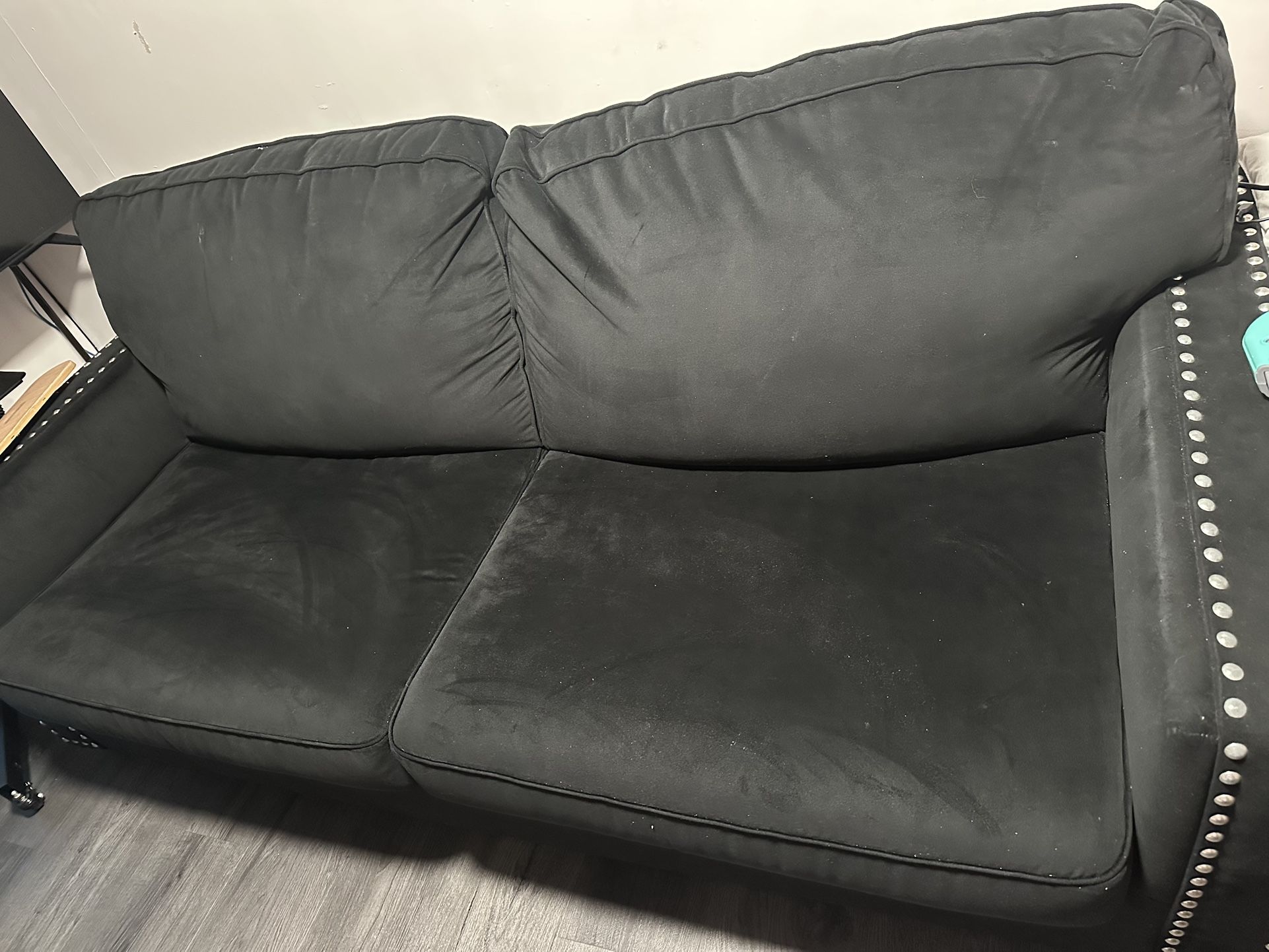 Velvet Black Sofa And Loveseat From Ashley With 2 Pillows Each 