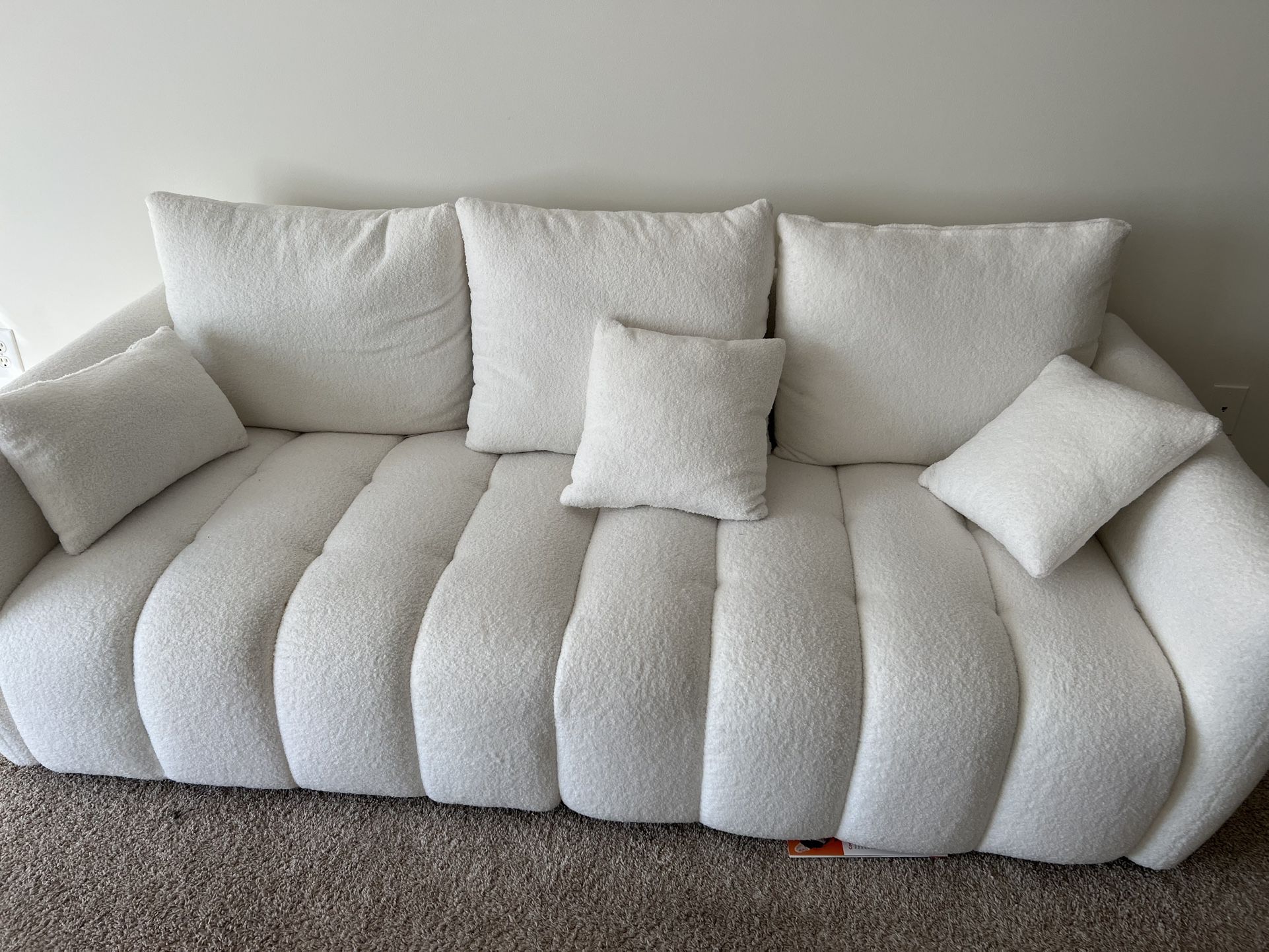  Wrofly Teddy Cloud Sofa Couch, Comfy Upholstered Sherpa Deep Seat Boucle Sofa, Cozy Modern 3 Seater Couch with 3 Pillows, Oversized Loveseat for Liv