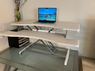 FEZIBO Adjustable Height Standing Desk Converter for Dual Monitor, 32”, White