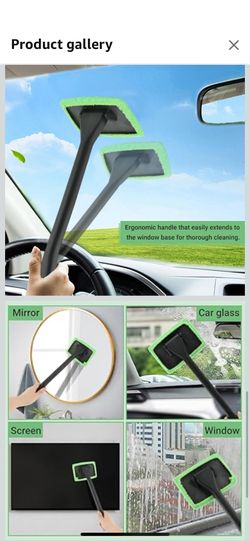 2.4 Car Windshield Cleaning Tool, Windshield Cleaner with 5 Reusable Microfiber Pads and Extendable Handle, Auto Glass Wiper Kit for Interior/Exterior