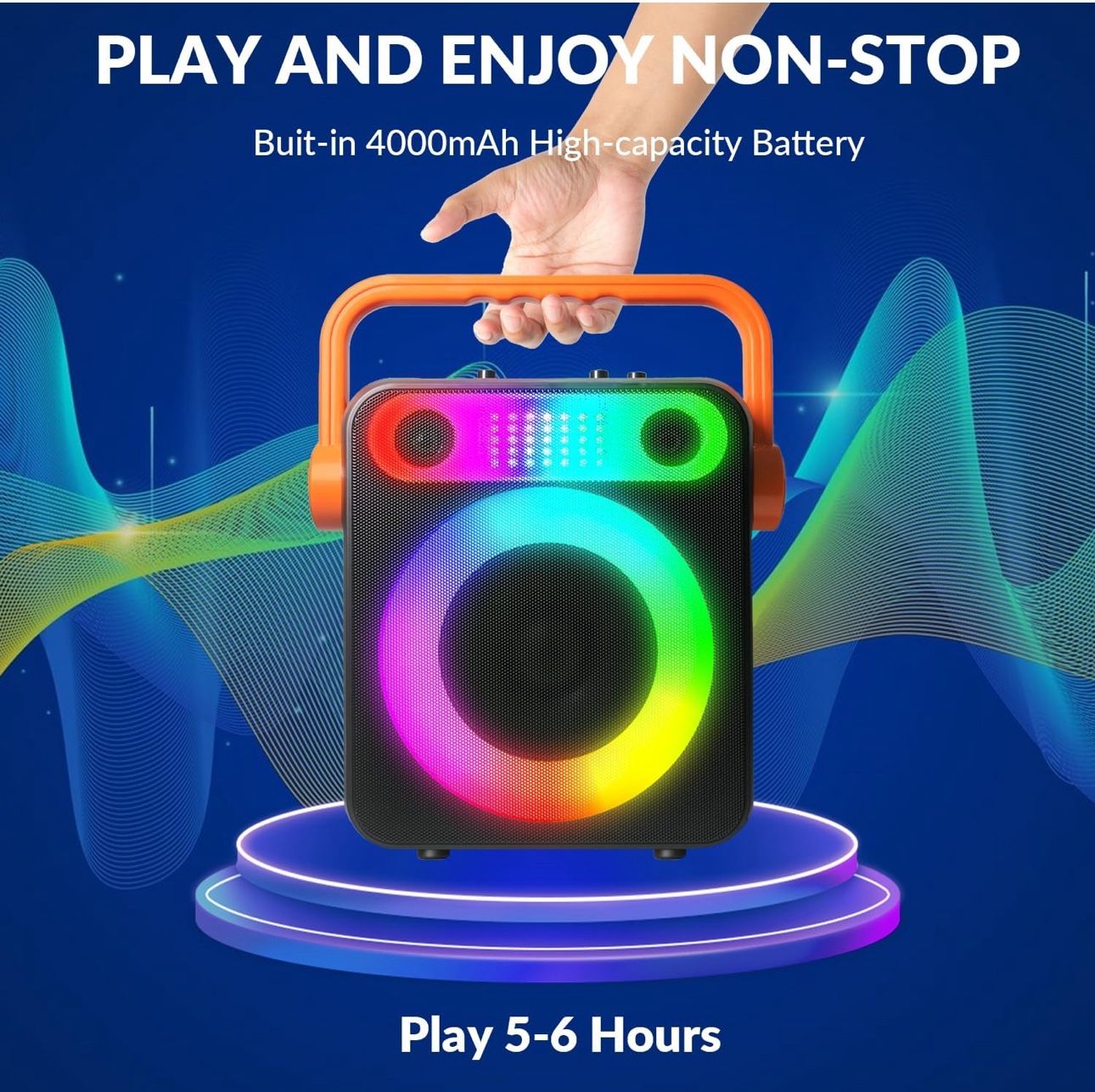 VTSGN Portable Bluetooth Karaoke Machine for Adults – PA System with 2 Wireless Microphones, Disco Lights, Perfect for Outdoor Parties & Family Gather
