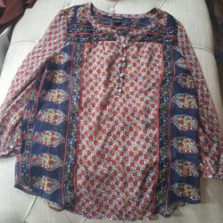 Lucky Brand Floral Bohemian Blouse Women's Size Medium 