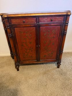 Chinoiserie Wooden Accent Cabinet Mahogany cabinet, Victorian-style marquetry inlaid side cabinet