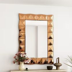 Gold-Framed Decorative Wall Mirror with High-Clarity Glass for Living Room Entryway or Bedroom 27.6''L x 2''W x 39.4''H