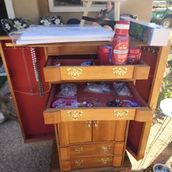 Wood Jewelry Armoire with Drawers & Side Necklace Doors