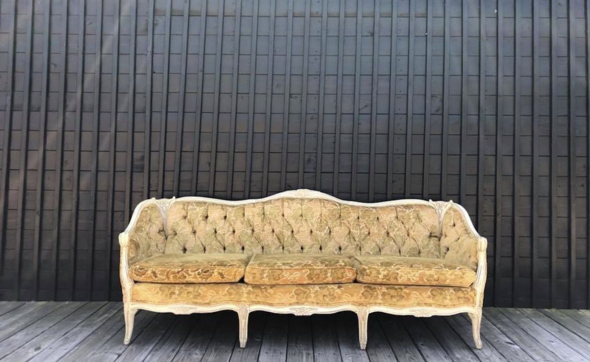 Antique French baroque hand carved Louis XV Hand Carved Yellow Sofa