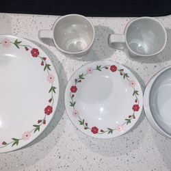 21 pieces of Corelle Spring Pink Dinnerware by Corning