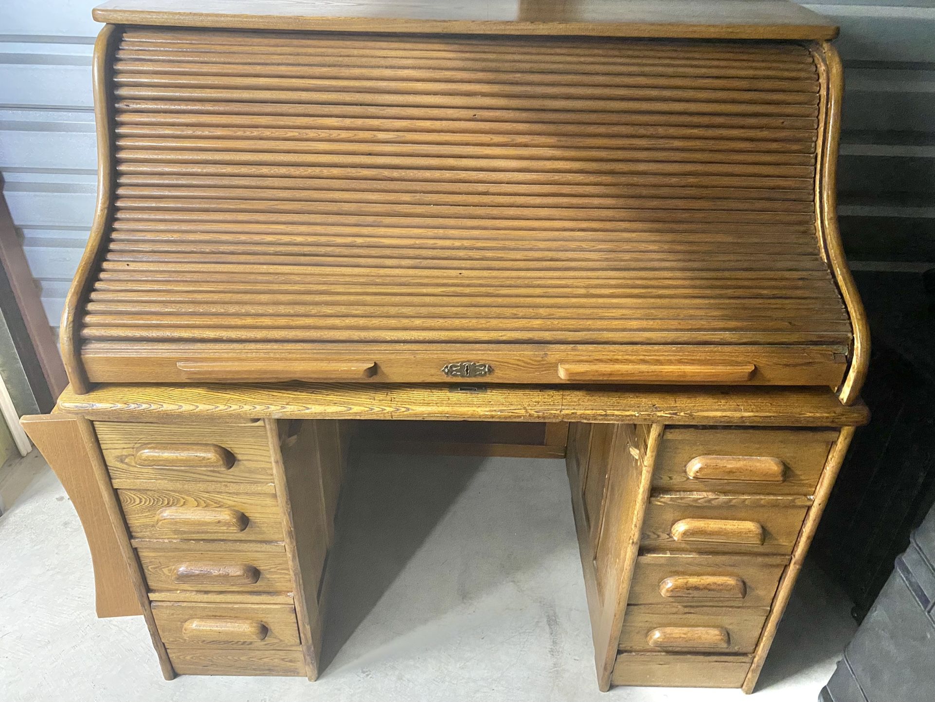 Antique Oak S-Roll Top Derby School Desk