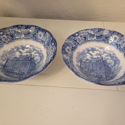 Set Of Two 8 1/2 Inch Liberty Blue Vegetable Dishes