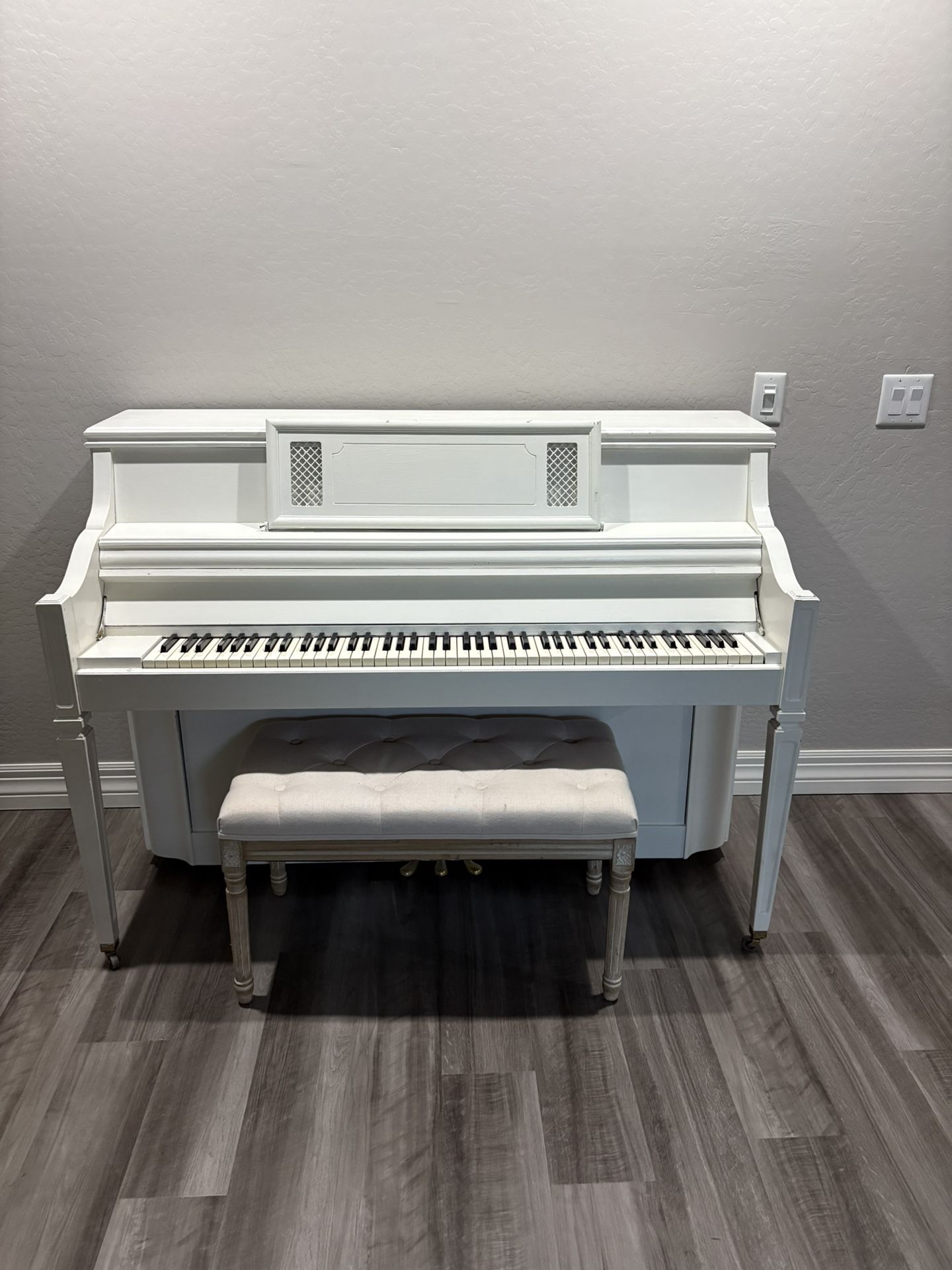 3. “Designer Farmhouse Piano – Charles R. Walter Upright w/ Bench”