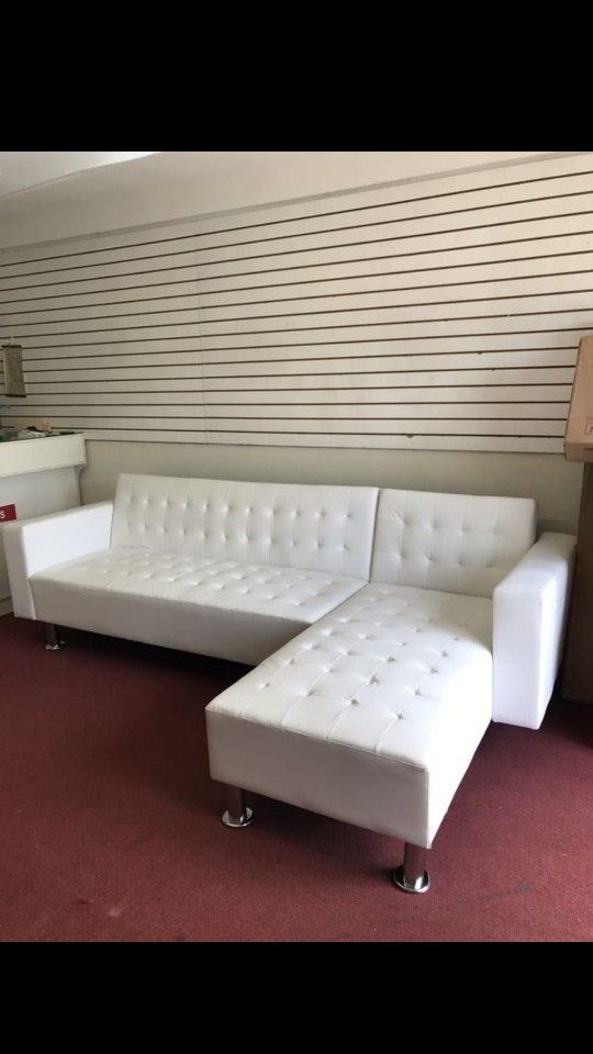 New White Leather Sectional Futon 