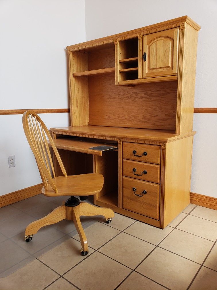 Oak Computer Desk And Oak Chair