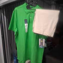LOTS OF MENS XL DRY FIT AND POLO SHIRTS AND 36 INCH TO 38 INCH WAIST SHORTS, PRICE TAGS AND STICKERS STILL ATTATCHED!!!