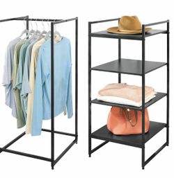 4 shelf storage organizer with shelves + garment rack