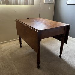 Antique Solid Wood Drop‑Leaf Table, Turned Legs