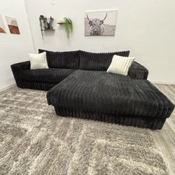 Black Sectional Couch Corduroy - Free Delivery 