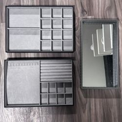 Jewelry Tray Organizers (2) & Mirror Vanity Tray