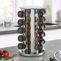 💠 20 Jar Revolving Silver Countertop Spice Rack , Spices Jars Included