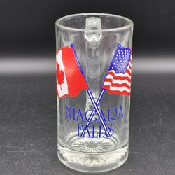 Vintage Niagara Falls Canadian Flag/American Flag Handled Glass