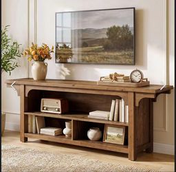 SL0274 63" Solid Wood TV Stand for 55/65/70"TVs, Farmhouse Entertainment Center with 3 Storage