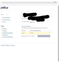 JetBlue travel credit