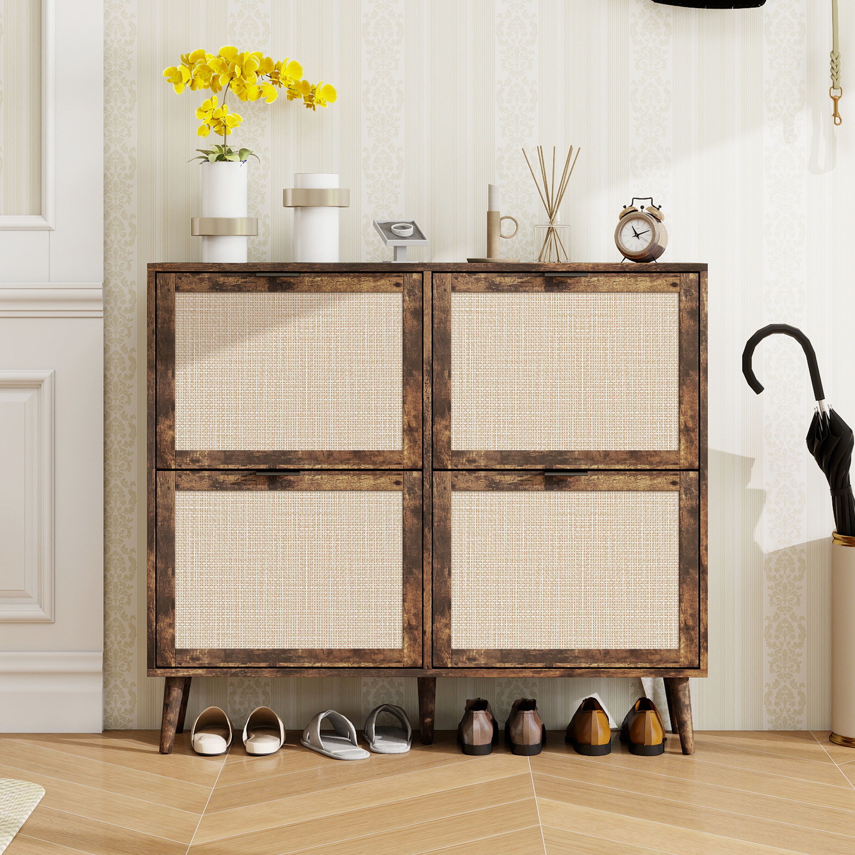 4 Door Shoe Rack, Freestanding Modern Shoe Storage Cabinet, for Entryway