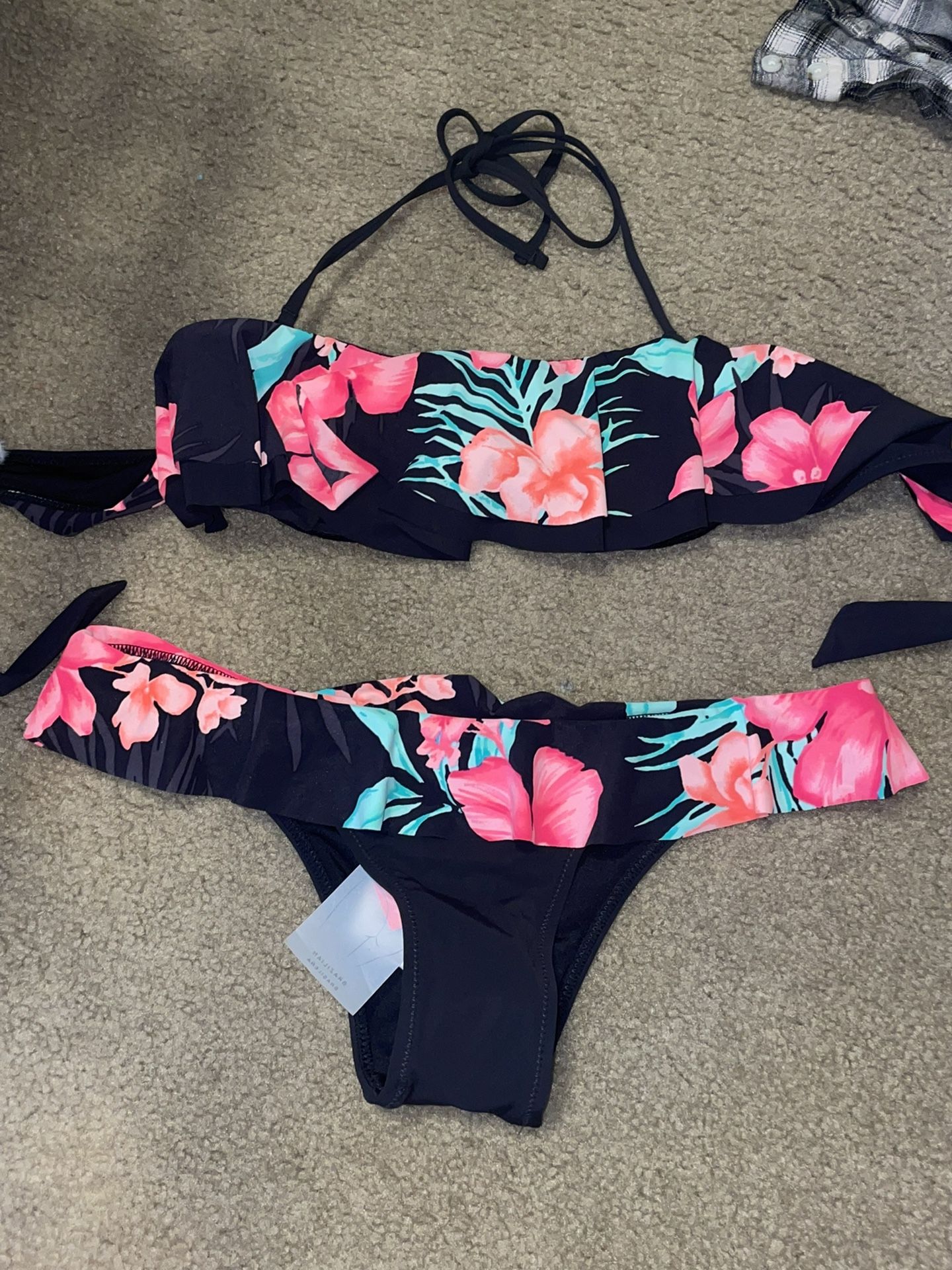 Brand New Medium Black/floral Bikini W Tags From Barcelona (Runs Small)