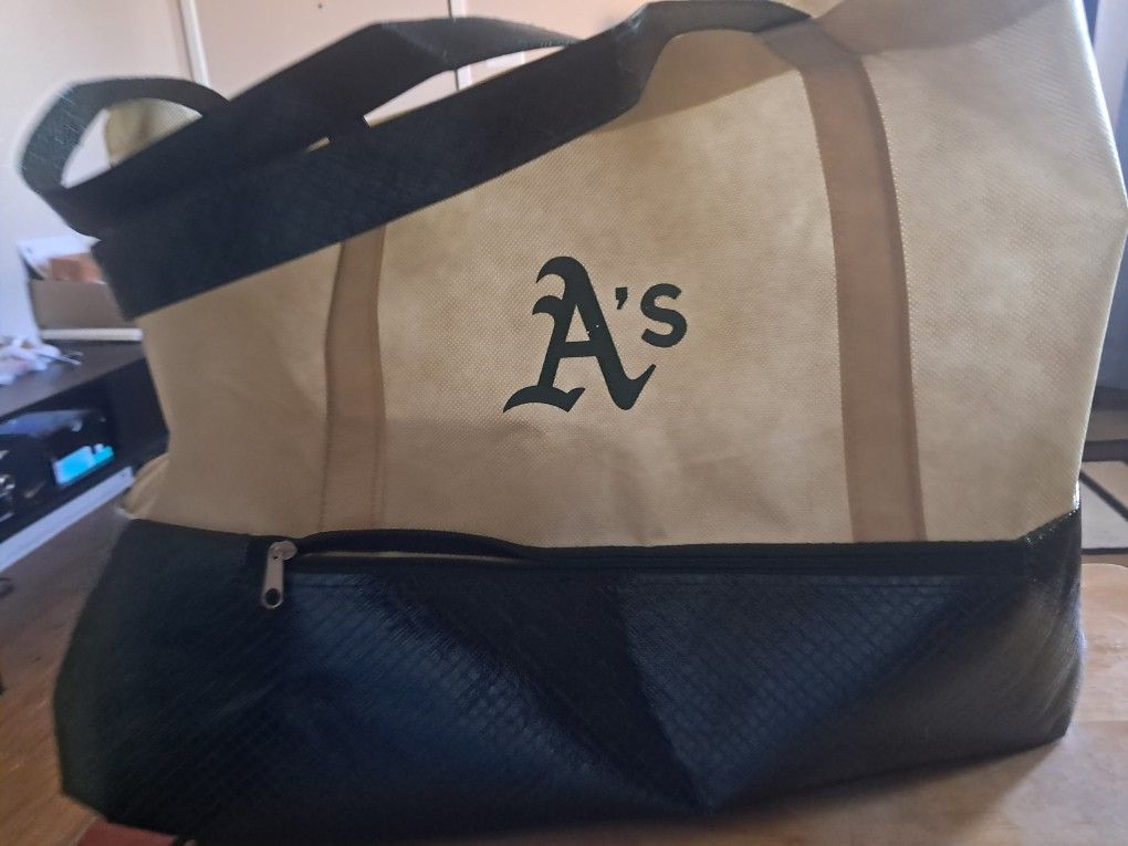 Creme and Dark Green A's Tote Bag