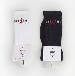 Supreme x Jordan Socks, Crew, Men’s Large 6-12, Brand New, 2 Pairs per set, Black OR White