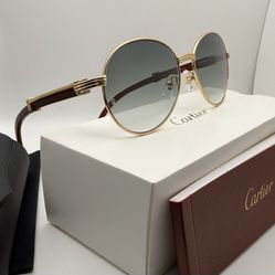 Cartier Bagatelle 24K Gold/Gray Wood Vintage Buffalo Horn Buffs Glasses