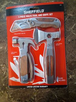 SHEFFIELD 3 PIECE MULTI-TOOL AND KNIFE SET