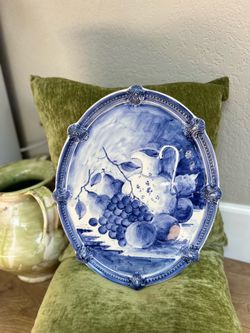 🍇VINTAGE ITALIAN CHIC: Pristine XXL Arte Italica Style Hand-Painted A. Stocco Wall Plaque 🍇