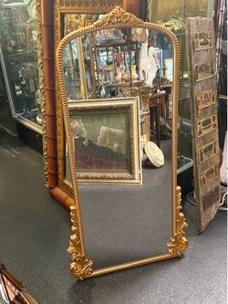 #284 Gold ornate elegant decorative accent mirror, 48“ x 25“
