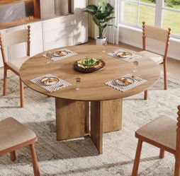 39.4 in. Round Pedestal Dining Table Modern Rustic Dining Table for 4