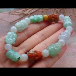 Certificate Jadeite jade 3 colors Burmese Wealth 3 Green red white Dragon Bracelet bangle 7-7.5inches 