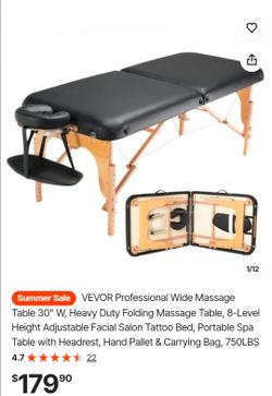 VEVOR Professional Wide Massage Table 30" W, Heavy Duty Folding Massage Table, 8-Level Height Adjustable Facial Salon Tattoo Bed, Portable Spa Table w