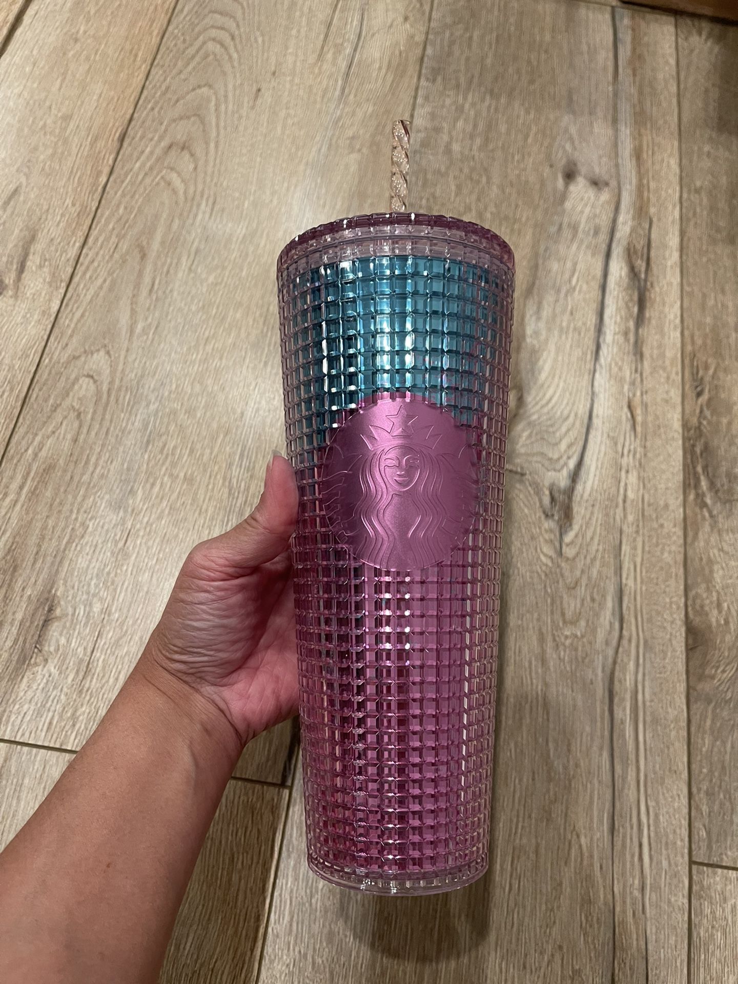 Starbucks 2021 Pink and Blue Grid Venti Cold Cup Tumbler