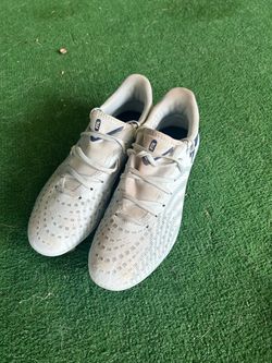 White and Navy Blue Puma Soccer Cleats