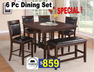 6 Pcs Counter Height Dining Set, furniture, table, comedor, Chair,  Mesa