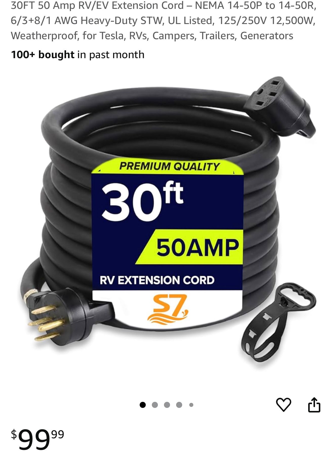 30 ft 50amp RV Extension Cord