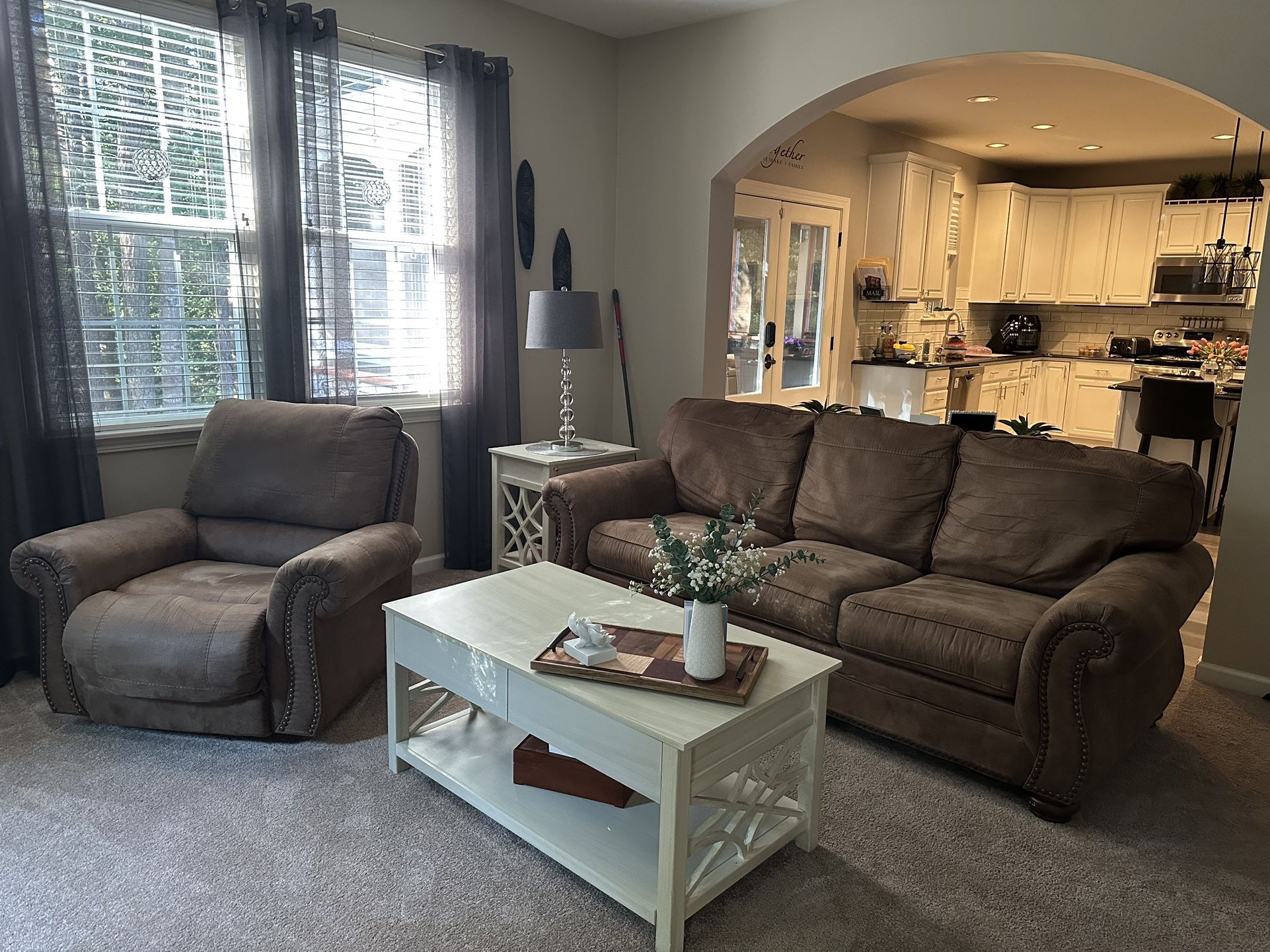 Ashley Sofa And Manual Recliner With Coffee And End Table In Great Condition 