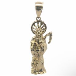 Men’s 10k Yellow Gold Large 2.5” Inch Santa Muerte Pendant For Necklace GP3106578