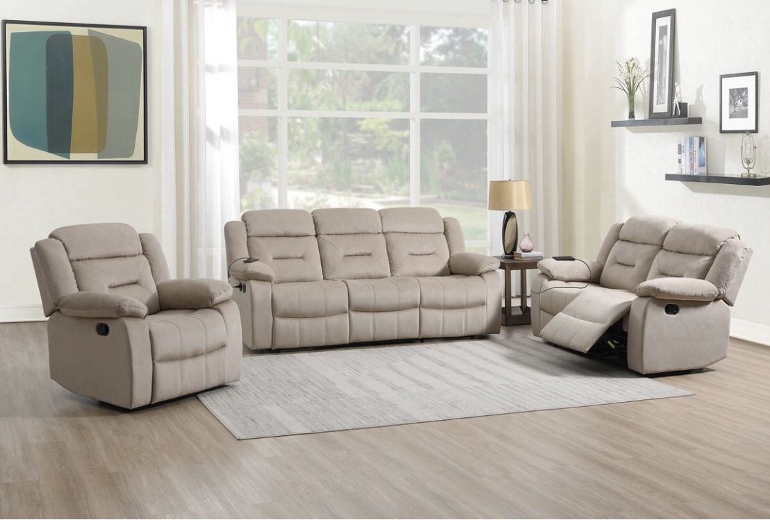 2 Piece Recliner Sofa And Loveseat With USB Ports Brand New