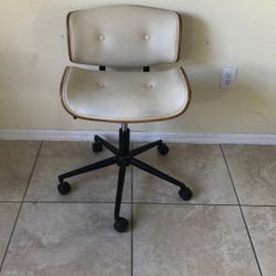 Ivory Faux Leather Upholstered Wood Swivel Desk Chair 